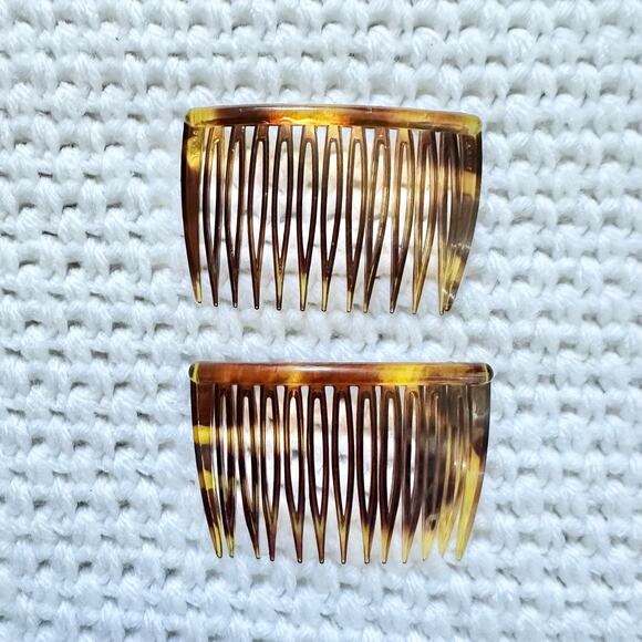 Goody Vintage USA Made Dark Brown Tortoise Cream Side Hair Combs Set 6 3 Pairs - Picture 3 of 14